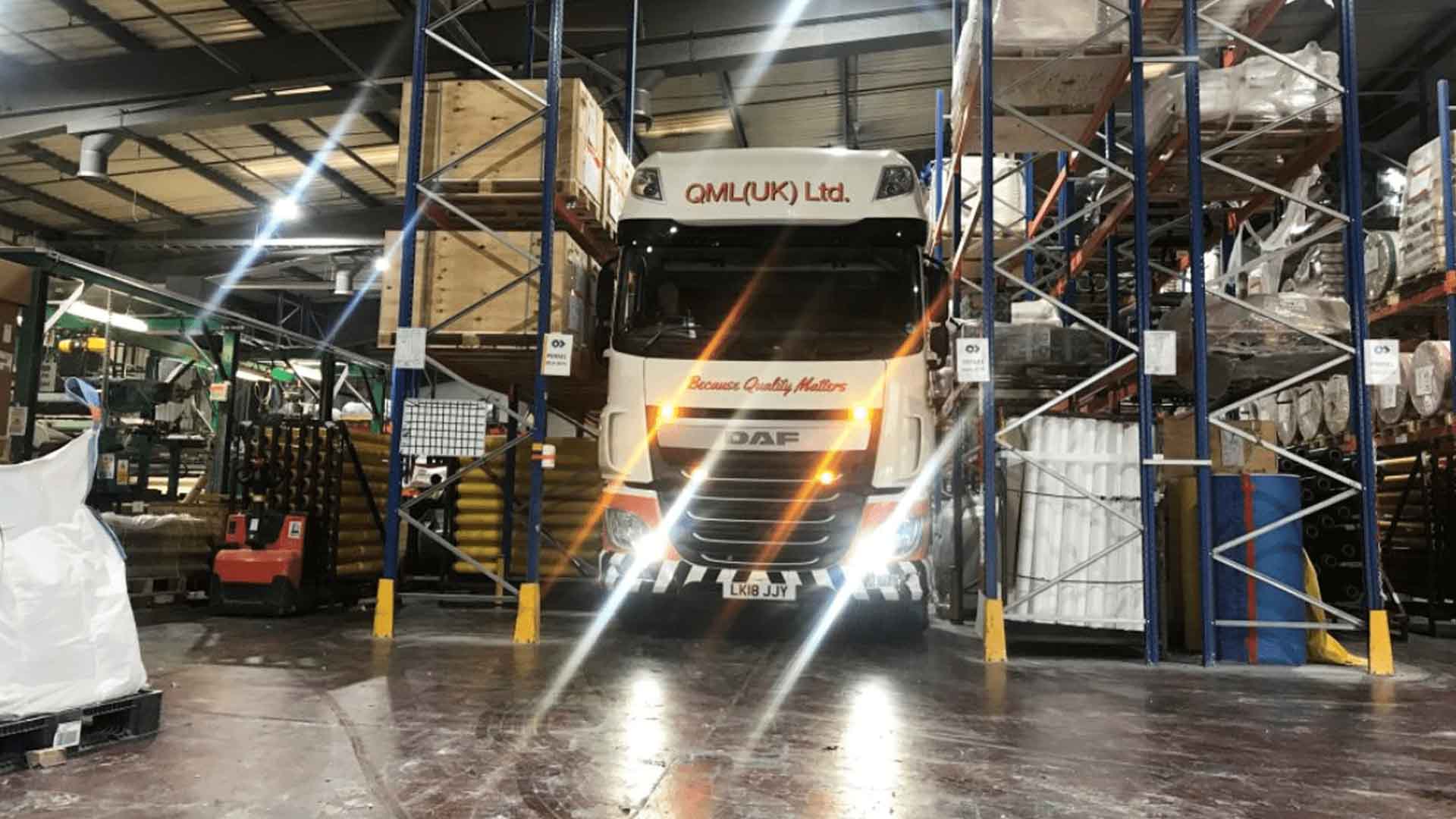 lorry with lights on
